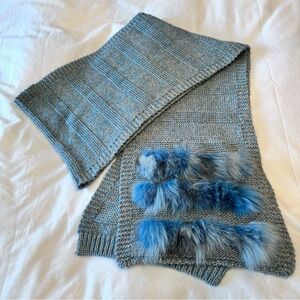 Trico Chic Wool Fur Scarf Long 96” 12” Wide Blue Made In‎ Italy EUC